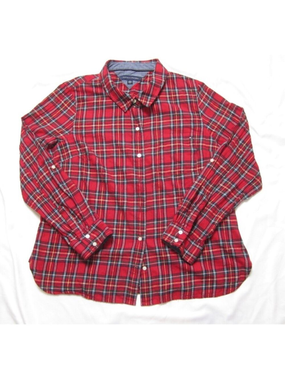 Tommy Hilfiger‎ Women Plaid Button Shirt Sz XL Roll-Tab Preppy Academia (WB563)